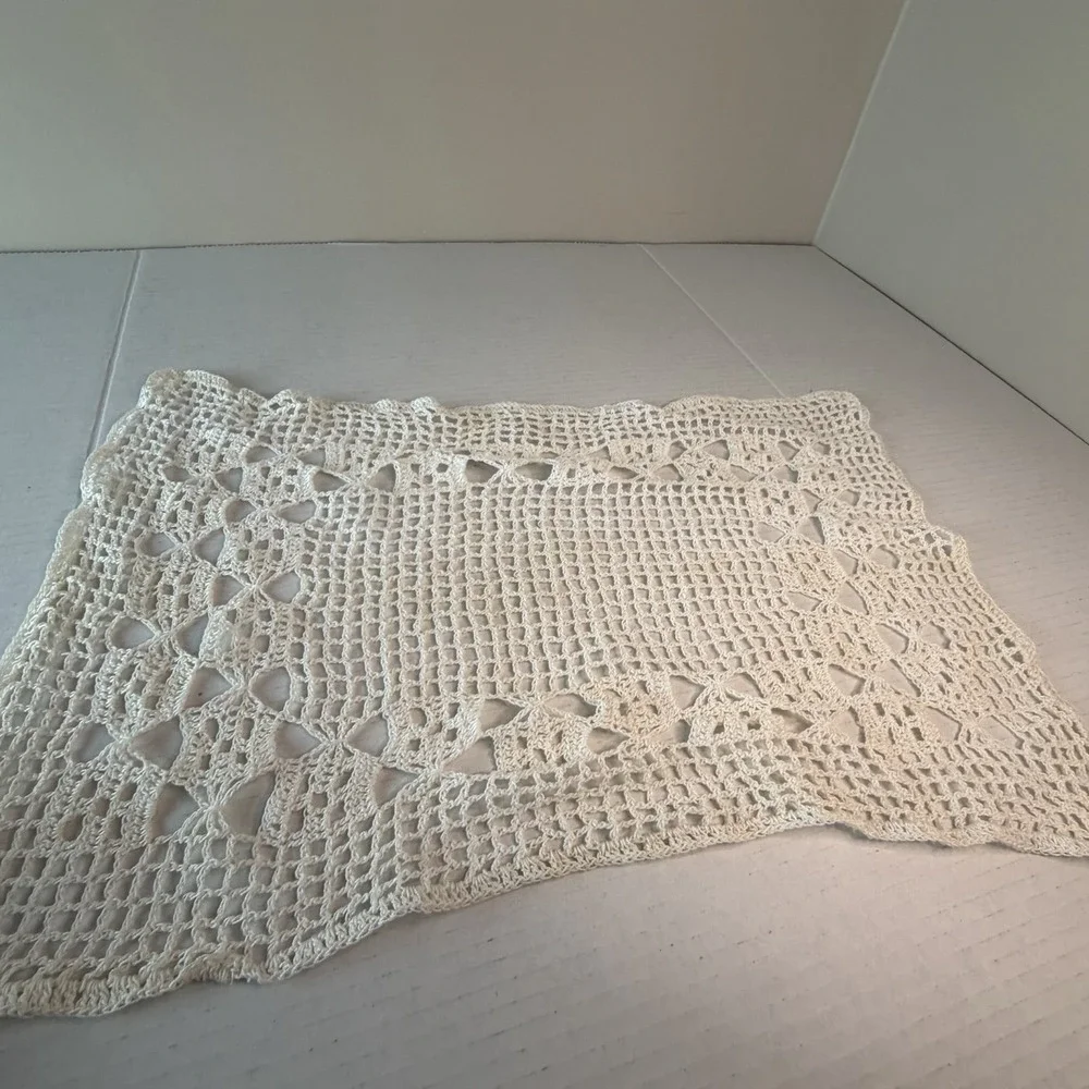 Vintage Victorian White Ivory Cottagecore Crochet Doily Rectangle Decor 4 PC Set